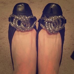 Nine West black flats with silver detail, size 7